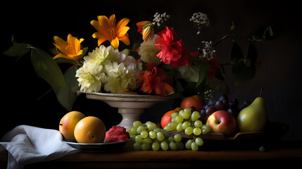 Obraz na płótnie Canvas still life with apples and flowers