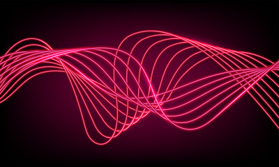 Abstract colorful neon wave gradient with line glowing on dark background. Futuristic creative shine backdrop. 3d render. Curved fantastic blend wavy lines geometric equalizer. Vector illustration.