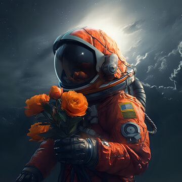 Astronaut Abstract With Orange Colors