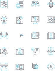Intercontinental science linear icons set. Quantum, Experiment, Astronomy, Astrobiology, Geology, Metallurgy, Nanotechnology line vector and concept signs. Biophysics,Ecology,Genetics outline