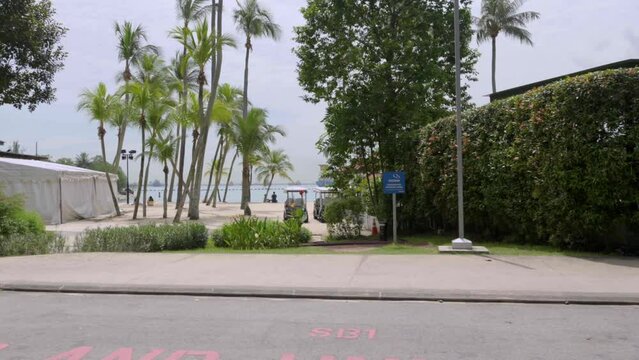 Sentosa island beach and pavilion hot afternoon Singapore street view