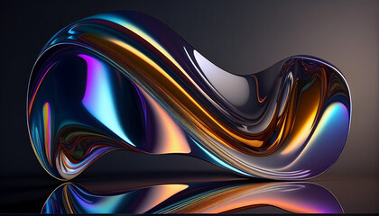 3D rendering of an abstract holographic, glossy, reflective metal background, Generative AI