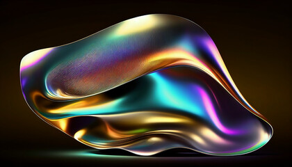3D rendering of an abstract holographic, glossy, reflective metal background, Generative AI