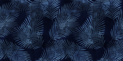 Watercolor palm leaves seamless vector pattern. Exotic leaves background, textured jungle print