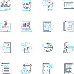 Modern banking linear icons set. Digital, Contactless, Fintech, Cryptocurrency, Mobile, Online, Blockchain line vector and concept signs. AI,Cashless,Automated outline illustrations