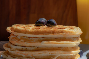 Tasty Breakfast with Wood-Fired Waffles and Fresh Blueberries
