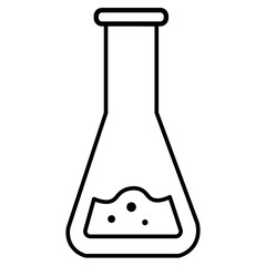 Erlenmeyer flask for chemistry laboratory in black color with transparent background, minimalist vector highlighted in hexagonal frame