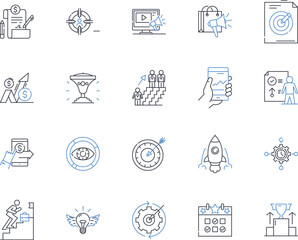 Service Model line icons collection. Outsourcing, Cloud, Subscription, On-demand, Platform, Full-service, Hybrid vector and linear illustration. Managed,Distribution,Hosting outline signs set