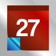 Calendar Day 27 icon with blue gradient foil effect. Modern design, red gradient. Folded calendar sheet. vector illustration