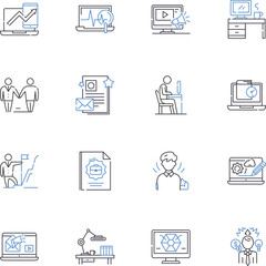Fototapeta na wymiar Out-of-office helpers line icons collection. Assistance, Availability, Backup, Companionship, Convenience, Coordination, Dependability vector and linear illustration. Efficiency,Errands,Flexibility