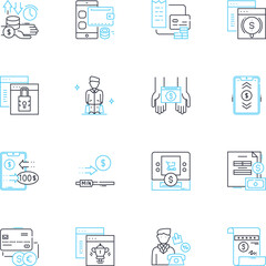 Internet economy linear icons set. E-commerce, Digitalization, Startup, Online, Marketplaces, Cryptocurrency, Blockchain line vector and concept signs. Crowdfunding,E-market,Gig economy outline