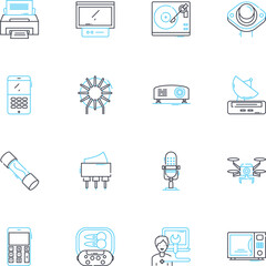 Modern technology linear icons set. Smartph, Tablet, Laptop, Virtual, Digital, Cyber, Interactive line vector and concept signs. AI,Robotics,Automation outline illustrations