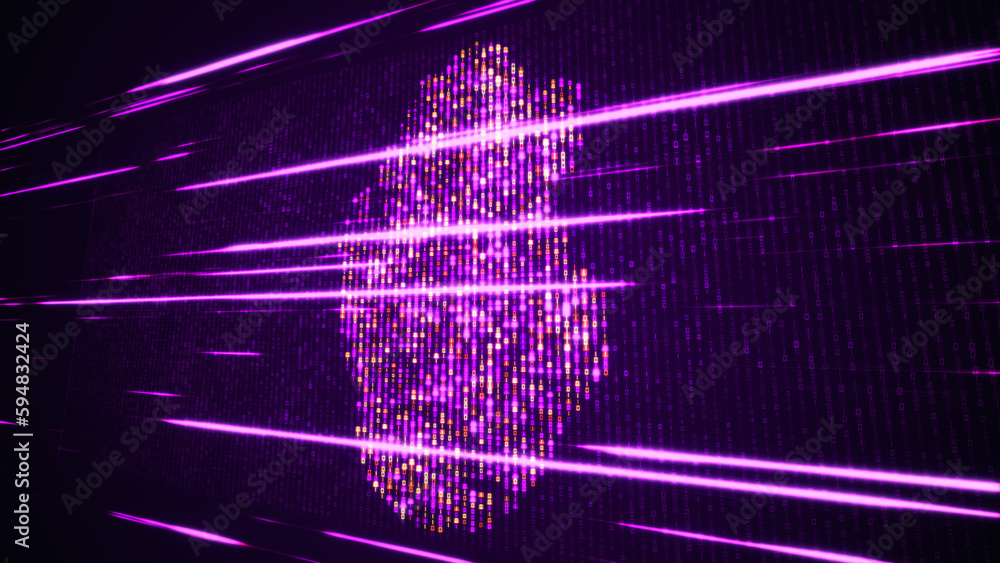 Poster abstract futuristic purple shinny binary digital number mosaic grid map of qatar perspective view wi