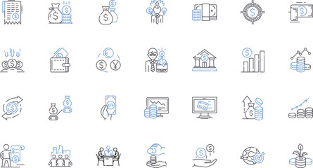 Fiscal management line icons collection. Budgeting, Forecasting, Accounting, Auditing, Taxation, Planning, Analysis vector and linear illustration. Control,Reporting,Management outline signs set