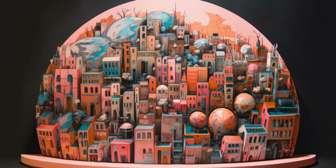 Fototapeta na wymiar big city in pastel tones, painted, illustration, generative ai