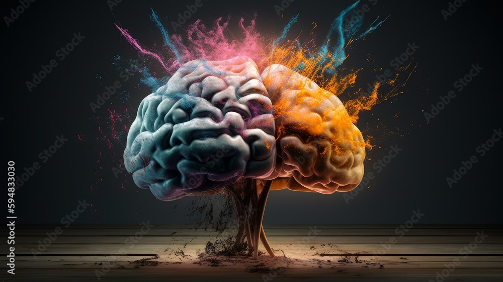 Poster concept art of a human brain exploding with knowledge and creativity. brain tree. generative ai
