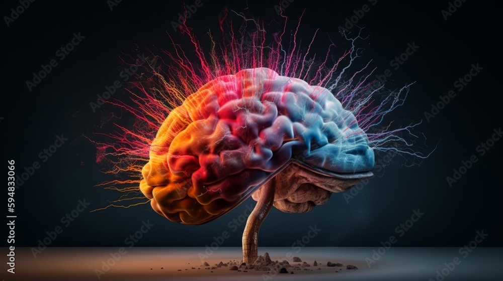 Poster concept art of a human brain exploding with knowledge and creativity. brain tree. generative ai