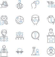 Organizational management line icons collection. Strategy, Culture, Decision-making, Communication, Leadership, Collaboration, Empowerment vector and linear illustration. Accountability,Innovation