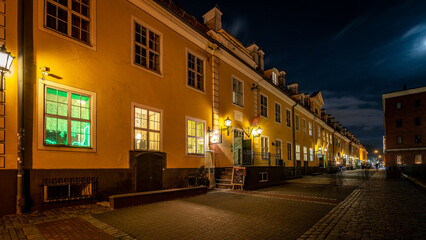 Riga, Latvia - Historic Jacob's Barracks in the Old Town illuminated at night