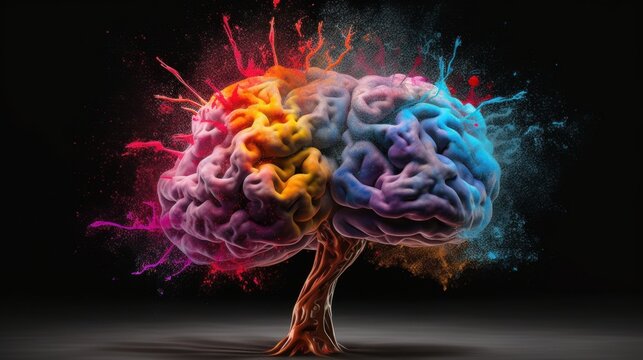 Concept art of a human brain exploding with knowledge and creativity. Brain tree. Generative AI
