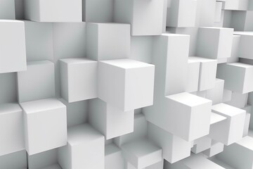 Random shifted rotated white cube boxes block background wallpaper banner with copy space. Generative AI