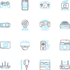 Fototapeta premium Smart homes linear icons set. Automation, Integration, Security, Convenience, Efficiency, Technology, Connectivity line vector and concept signs. Control,Comfort,IoT outline illustrations