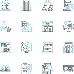 Interior design industry linear icons set. Aesthetics, Ambiance, Art, Beauty, Comfort, Creativity, Colors line vector and concept signs. Craftsmanship,D?cor,Detail outline illustrations