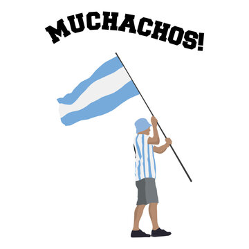 Vector hincha de f&uacute;tbol con bandera argentina