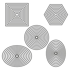 Concentric, radial shapes. Radiating, circular spiral, vortex lines. Merging rippled lines. vector illustration.