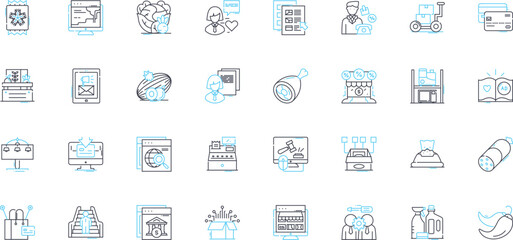 Commercial hub linear icons set. Business, Economy, Corporate, Trade, Market, Sales, Goods line vector and concept signs. Services,Retail,Wholesale outline illustrations