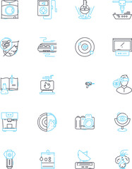 Mobile technology linear icons set. Smartphs, Tablets, Wearables, Apps, Gaming, Augmented reality, Virtual reality line vector and concept signs. Internet,Connectivity,Wireless outline illustrations