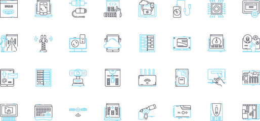 Digital intelligence linear icons set. Analytics, Algorithms, Automation, Big data, Blockchain, Code, Cognitive line vector and concept signs. Cybersecurity,Data,Decisions outline illustrations