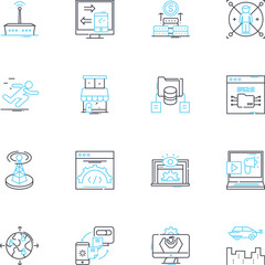 Virtual finance linear icons set. Cryptocurrency, Fintech, Digital, Blockchain, Online, Mobile, Automation line vector and concept signs. Artificial,Innovative,Future-proof outline illustrations