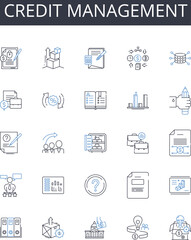 Credit management line icons collection. Debt resolution, Asset allocation, Financial planning, Investment strategy, Revenue generation, Payment processing, Asset management vector and linear