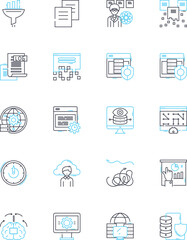 Asset management linear icons set. Investments, Portfolio, Optimization, Allocation, Diversification, Risk, Performance line vector and concept signs. Strategy,Analysis,Planning outline illustrations