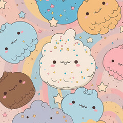 seamless pattern with birds and clouds