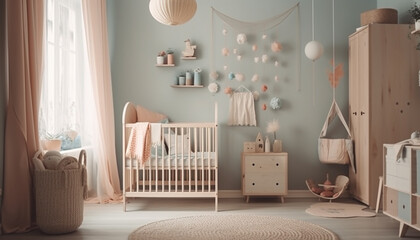 Cozy modern nursery with cute teddy decor generated by AI