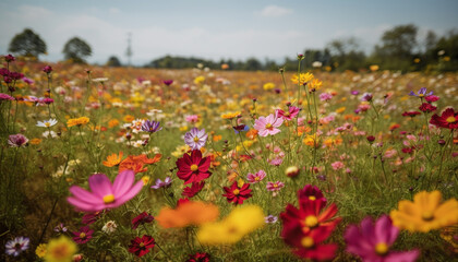 Vibrant flowers bloom in the tranquil meadow generated by AI