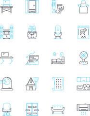 Web design linear icons set. Responsive, User-friendly, Navigation, Graphics, Typography, Layout, Colors line vector and concept signs. Accessibility,User-flow,Interactivity outline illustrations
