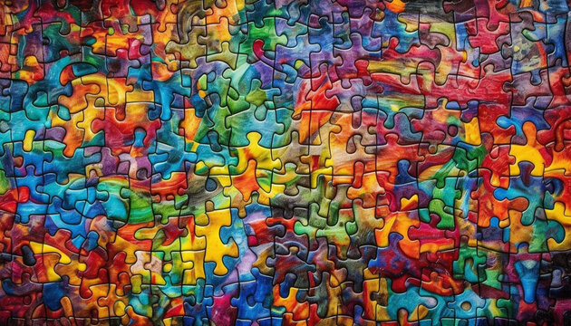Colorful jigsaw puzzle brings order and leisure generated by AI
