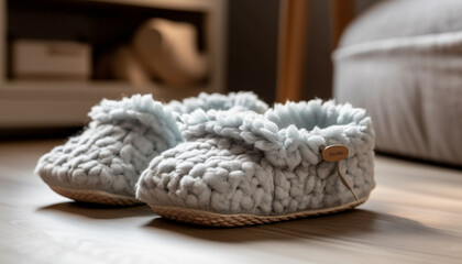 Fototapeta na wymiar Soft woolen baby booties, handmade with elegance generated by AI