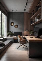 Sleek and Sophisticated: A Modern Premium Minimalist Home Office, AI Generative