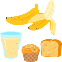 バナナを使った焼き菓子とジュース