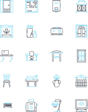 Residences linear icons set. Home, Dwelling, House, Apartment, Condo, Townhouse, Villa line vector and concept signs. Mansion,Flat,Cottage outline illustrations