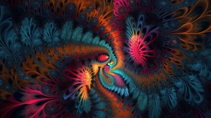 vibrant and mesmerizing fractal background, digital art illustration, Generative AI
