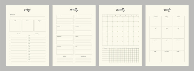 4 set of today weekly monthly yearly planner.