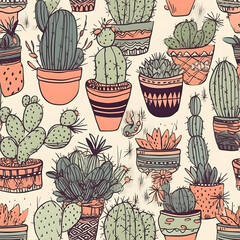 cute hand-drawn seamless pattern with cactus, illustration background 