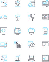 Appliance maintenance linear icons set. Cleaning, Checking, Repairing, Lubricating, Inspecting, Servicing, Troubleshooting line vector and concept signs. Descaling,Calibrating,Disinfecting outline