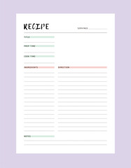 Recipe Card planner. Plan you food day easily. Vector illustration