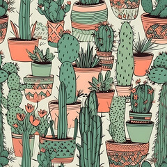 cute hand-drawn seamless pattern with cactus, illustration background 